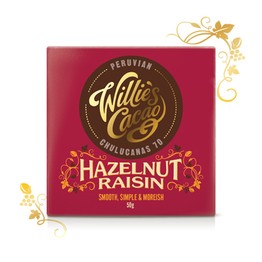 Willies Cacao No Added Sugar Raisin & Hazelnut Chocolate Bar 50g